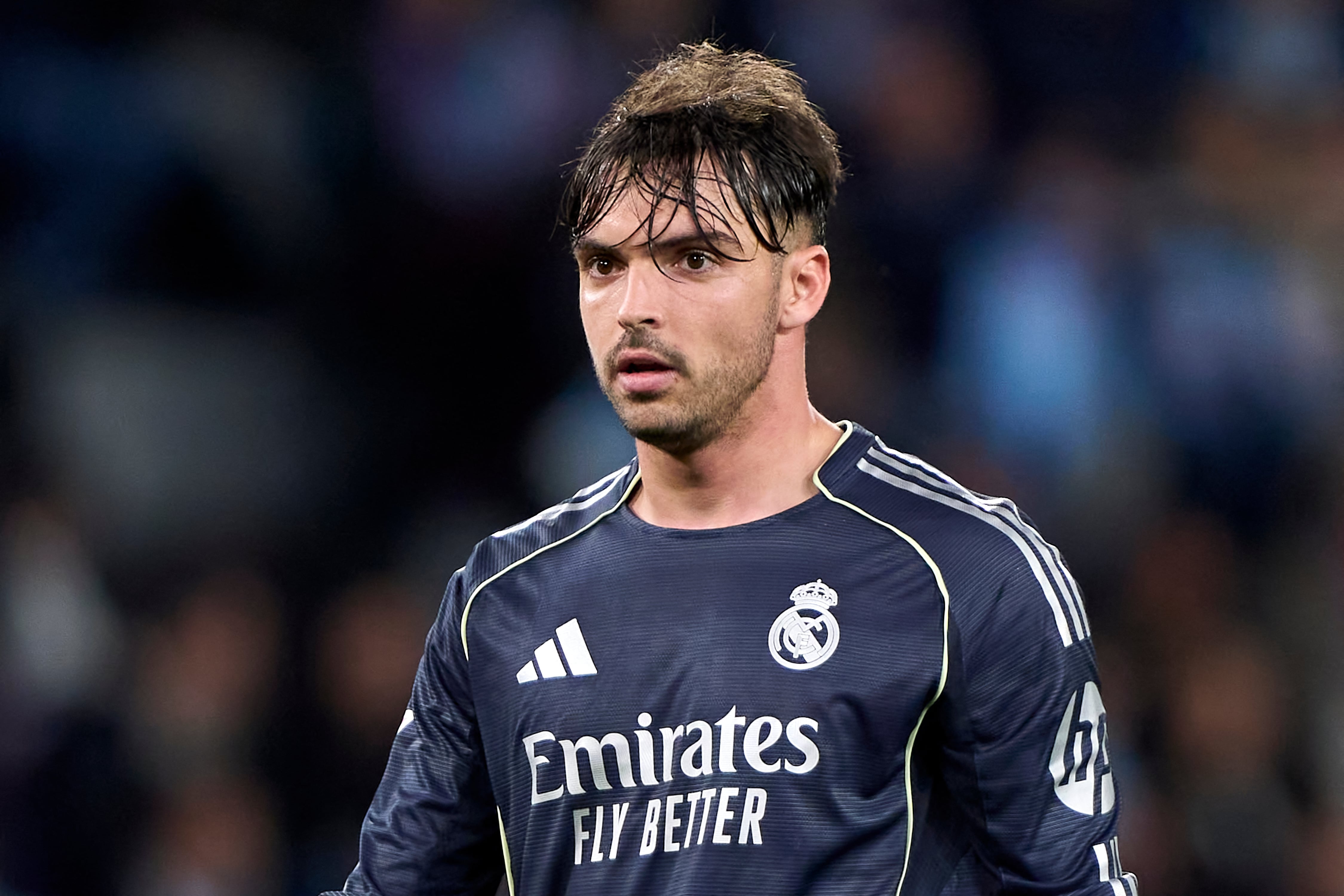 VIGO, SPAIN - MARCH 06: Raul Asencio of Real Madrid CF looks on during the LaLiga EA Sports match between RC Celta de Vigo and Real Madrid CF at Estadio Abanca-Balaidos on March 06, 2026 in Vigo, Spain. (Photo by Jose Manuel Alvarez Rey/Getty Images) (Photo by Jose Manuel Alvarez Rey / GETTY IMAGES EUROPE / Getty Images via AFP)