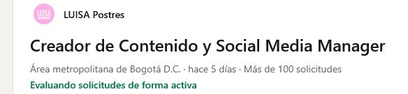 La oferta en LinkedIn de Luisa Lafaurie Cabal