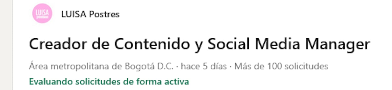 La oferta en LinkedIn de Luisa Lafaurie Cabal