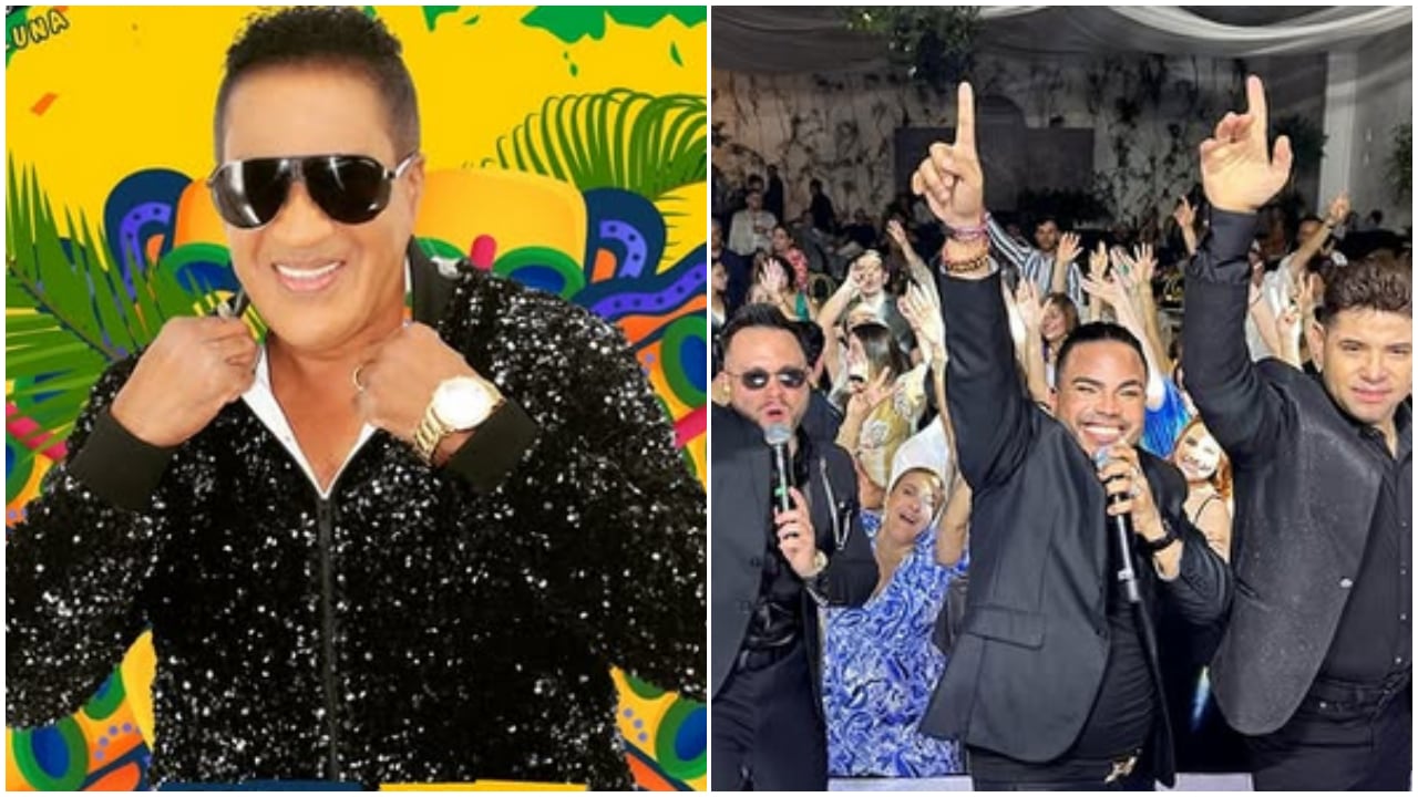 Kinito Méndez, fundador de Rikarena. Y a la derecha integrantes de 'Los Originales de Rikarena'