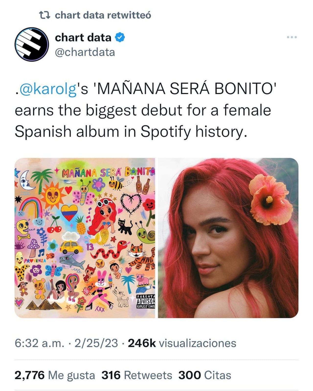 La cantante rompió récords con su disco. Foto: Instagram @karolg.