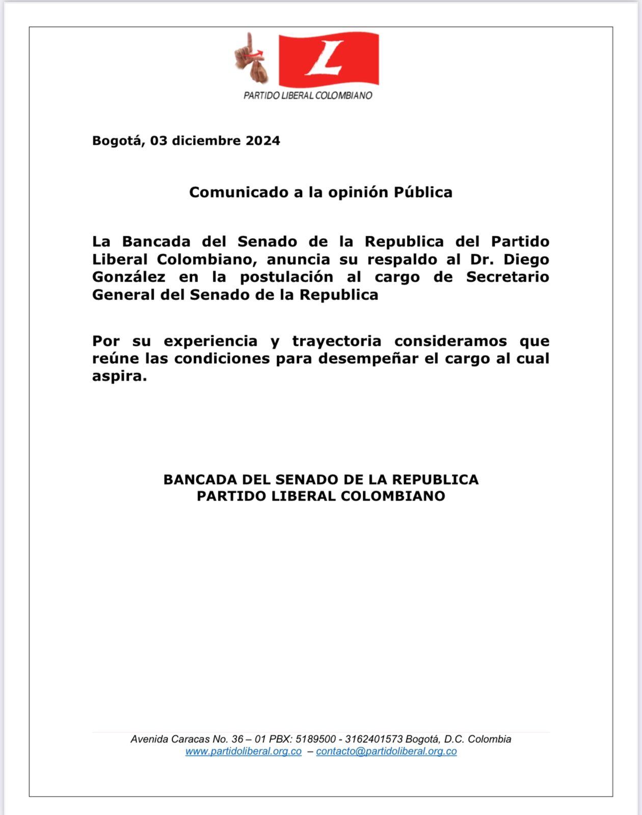 Comunicado Partido Liberal