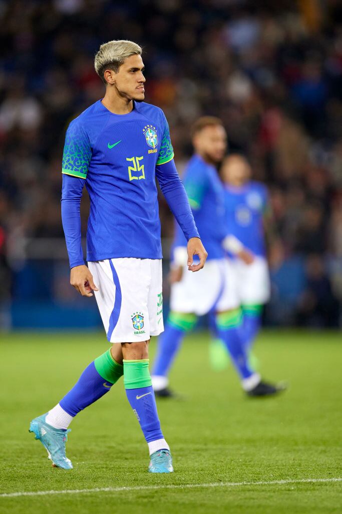 PARIS, FRANCE - SEPTEMBER 27: Pedro Guilherme Abreu dos Santos of Brazil looks on during the international friendly match between Brazil and Tunisia at Parc des Princes on September 27, 2022 in Paris, France. (Photo by Quality Sport Images/Getty Images)