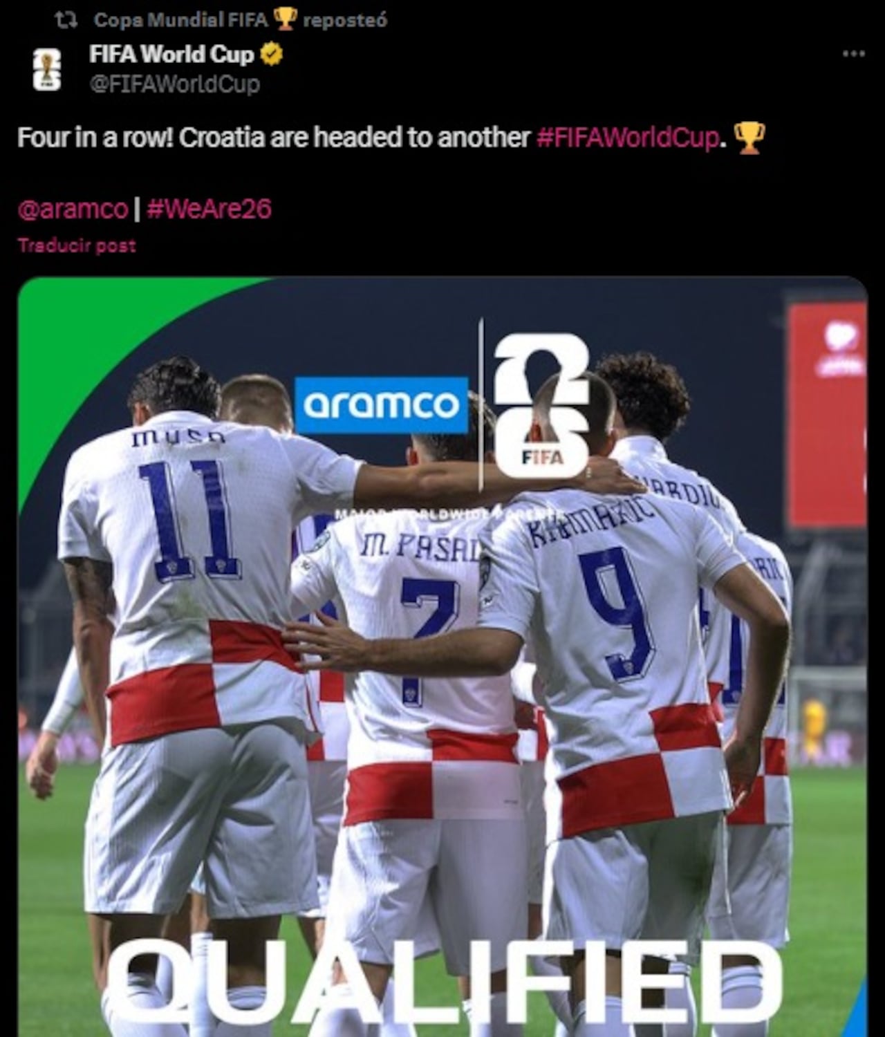 La FIFA registra la clasificación de Croacia al Mundial 2026.