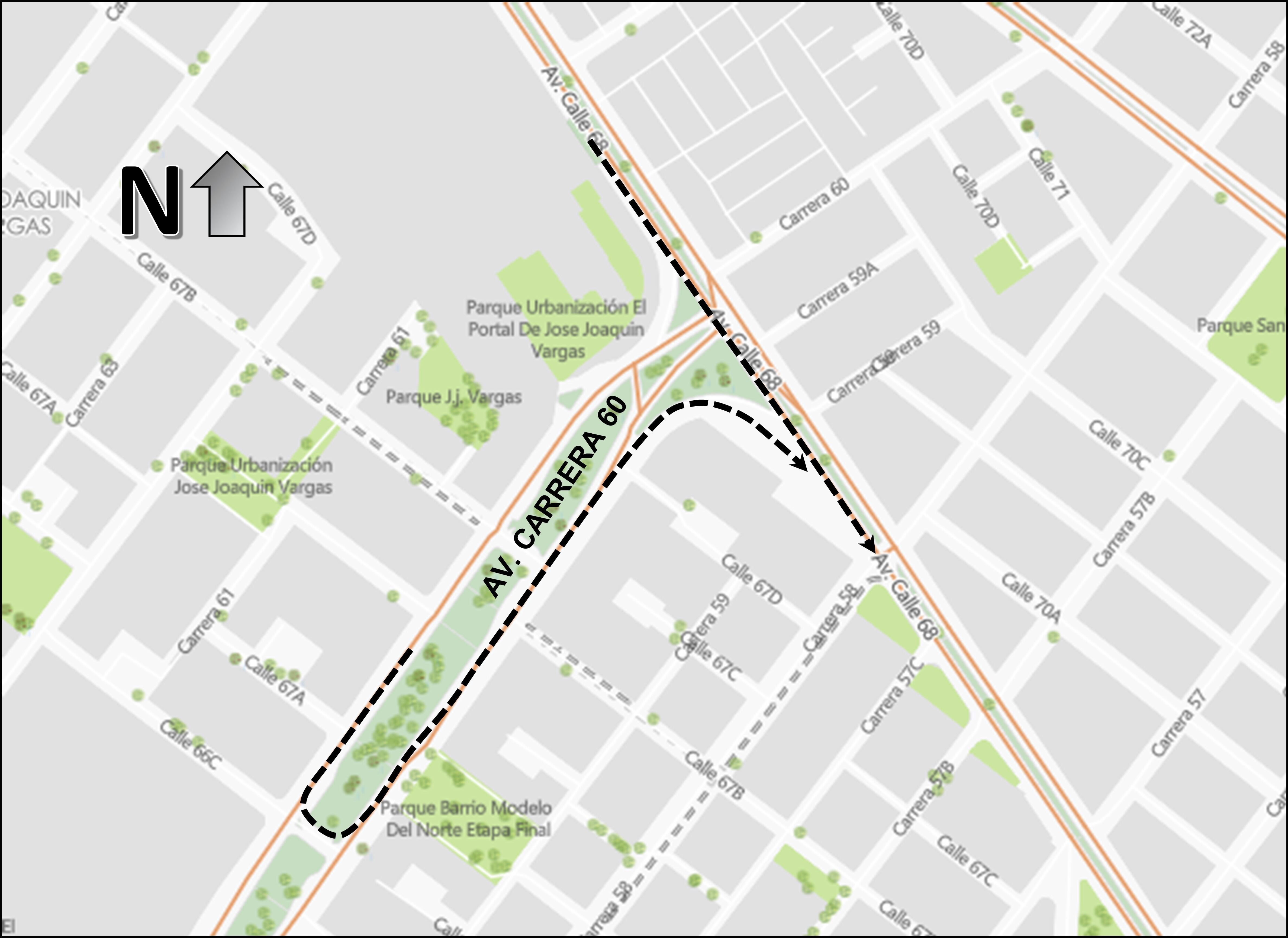Desvíos por la av. calle 68 al oriente y av. NQS al sur.