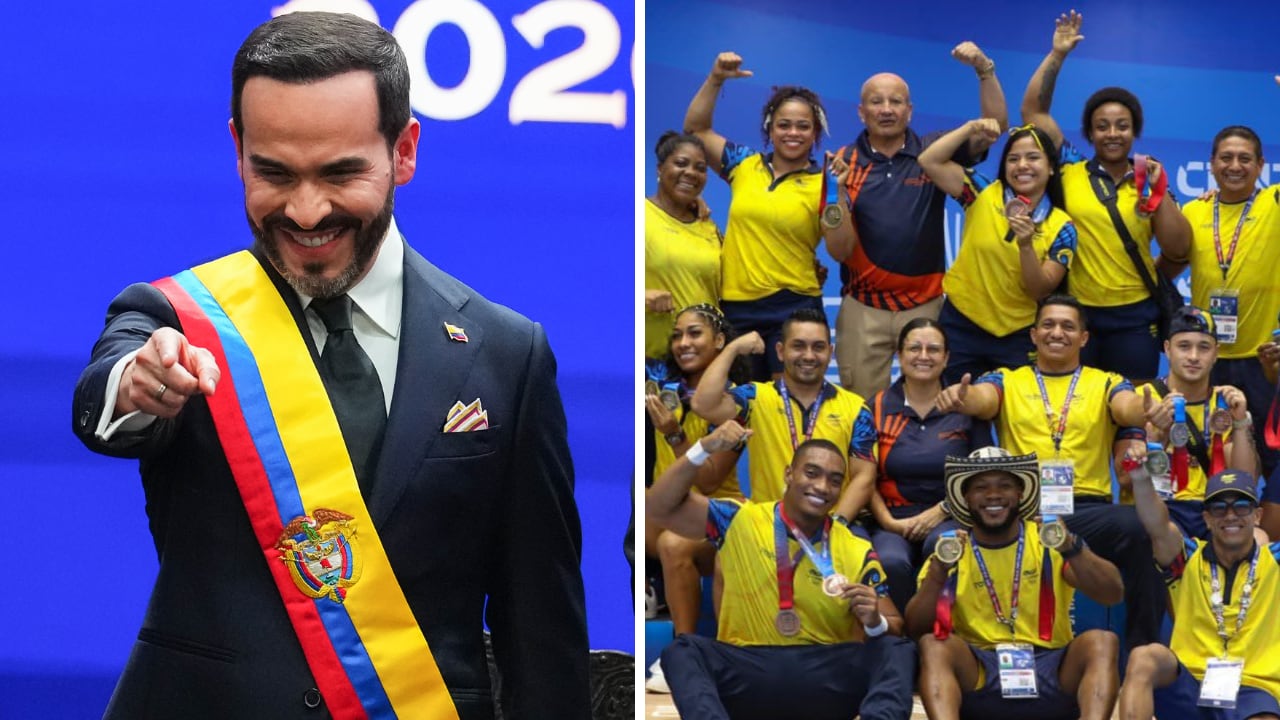 El pronunciamiento del presidente Abelardo De La Espriella (izq.) luego del desempeño de Colombia en los JCC (der.).