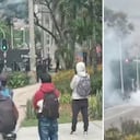 Enfretamientos entre el Smad y encapuchados a las afueras de la Universidad de Antioquia.