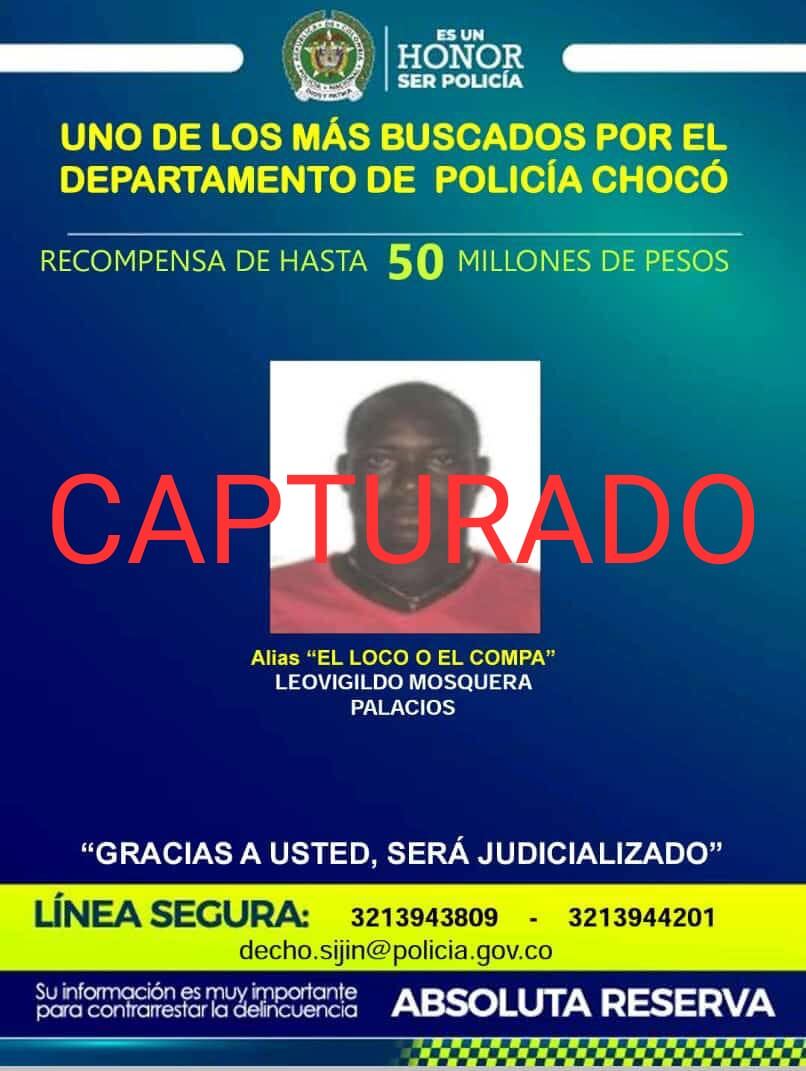 Una operación coordinada entre la Policía Nacional, a través del Gaula Élite, en articulación con la Fiscalía General de la Nación, permitió la captura de Leovigildo Mosquera, conocido como alias El Loco, quien sería cabecilla del grupo delincuencial Los Palmeños, también conocidos como los Zetas,