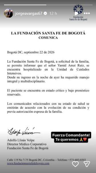 Jorge Alfredo Vargas envió mensaje a Yamid Amat