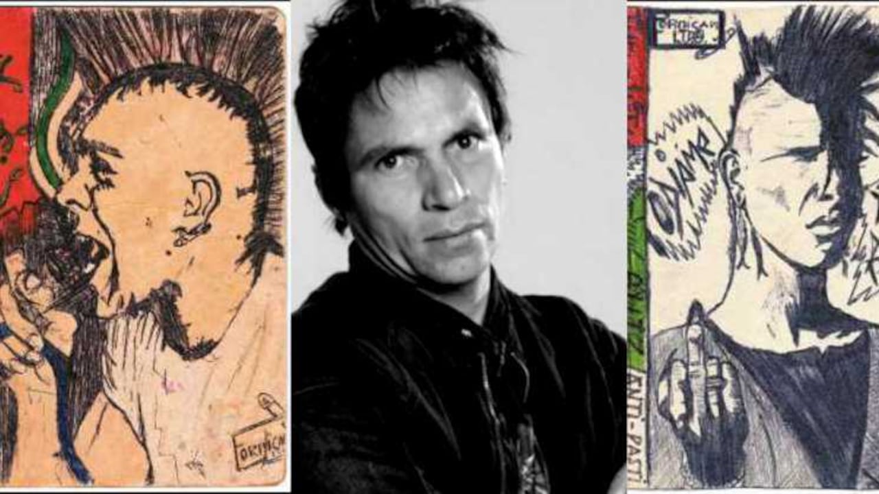 Flyers y dibujos de Ramiro Meneses de los años ochenta, de su época punk.