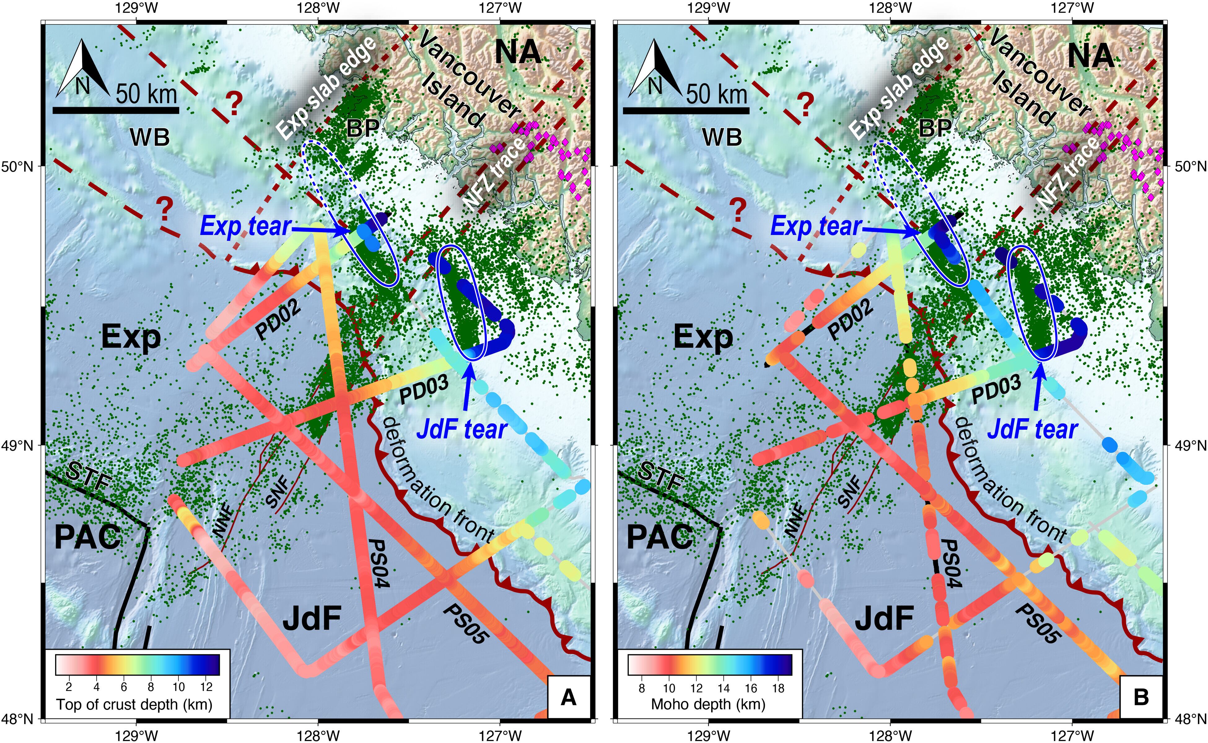 El mapa muestra una coincidencia entre las profundidades de la corteza y las zonas donde se rompen las placas.