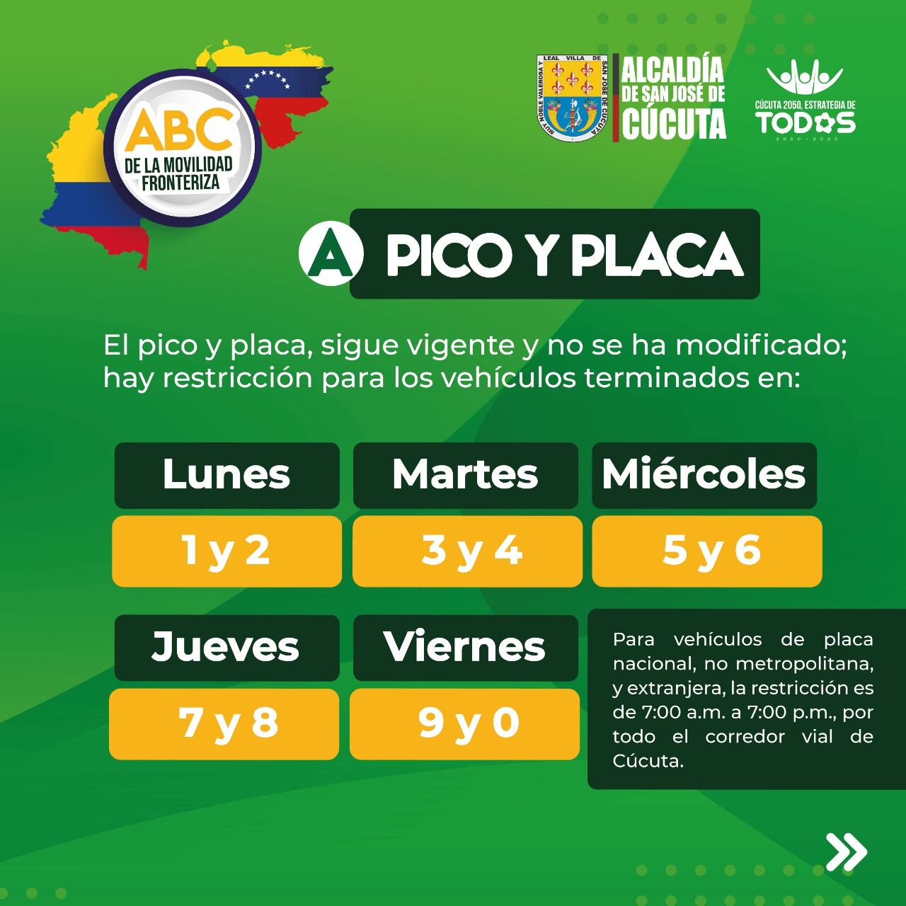 Este es el pico y placa vigente en Cúcuta.