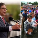 Alcalde Gustavo Petro y migrantes venezolanos