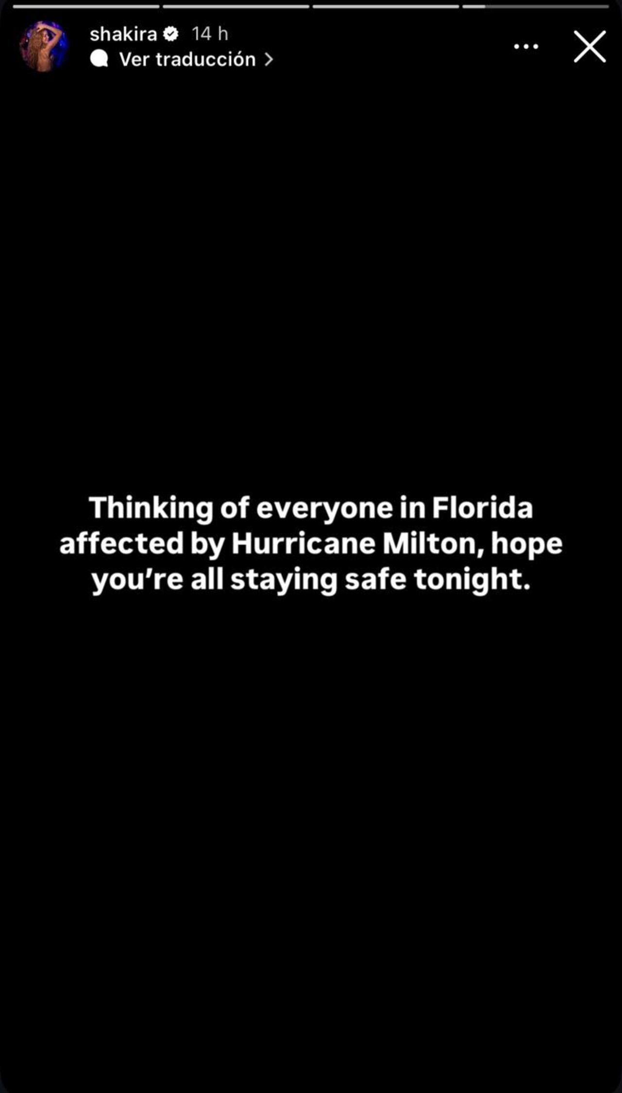 Shakira envió mensaje por el huracán Milton.