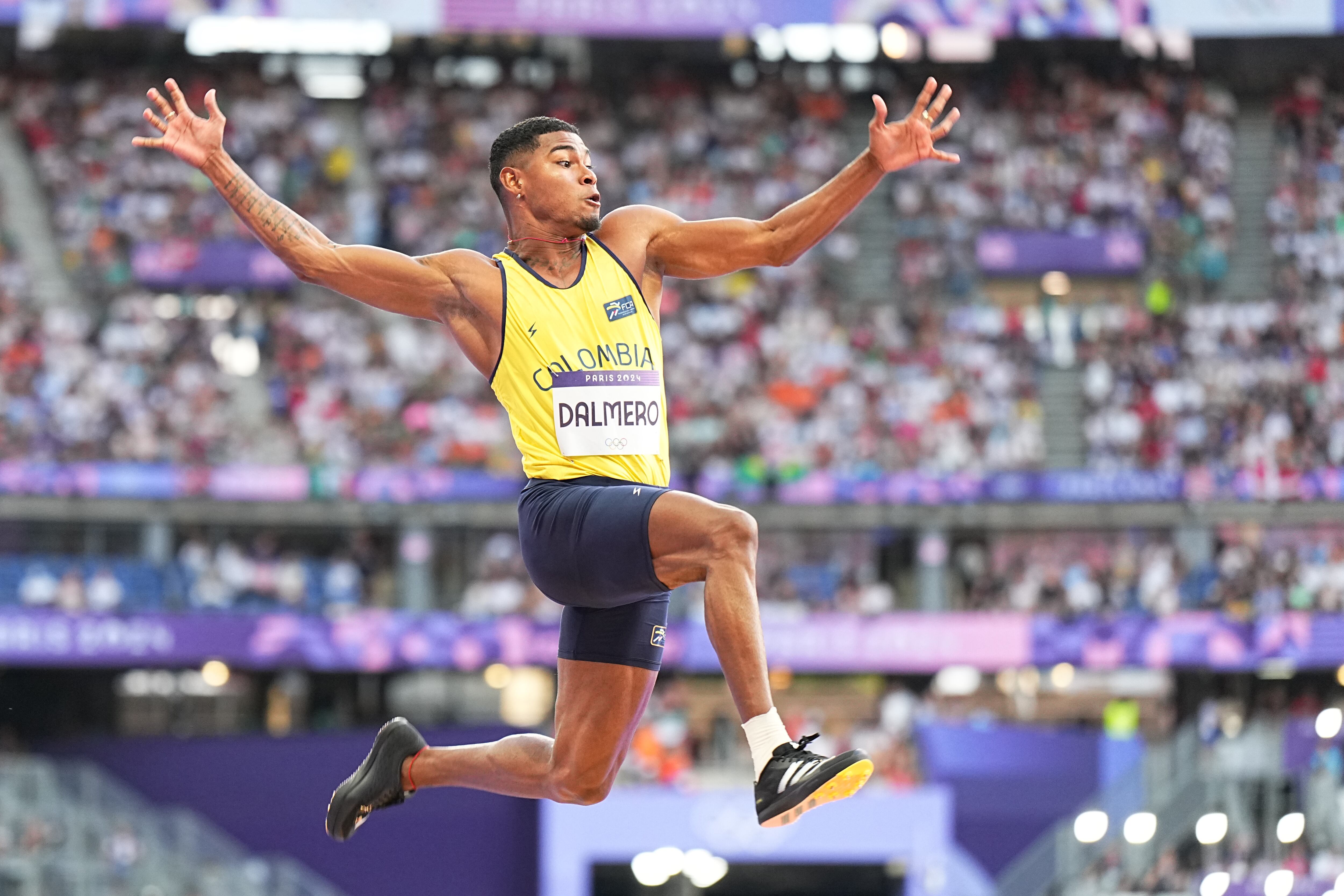 06 August 2024, France, Saint-Denis: Olympics, Paris 2024, athletics, Stade de France, long jump, men, final, Arnovis Dalmero from Colombia in action. Photo: Michael Kappeler/dpa (Photo by Michael Kappeler/picture alliance via Getty Images)