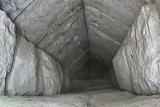 A corridor in the pyramid of Cheops that could lead to the funerary, presented at a news conference Thursday in Giza. Egyptian Ministry of Tourism