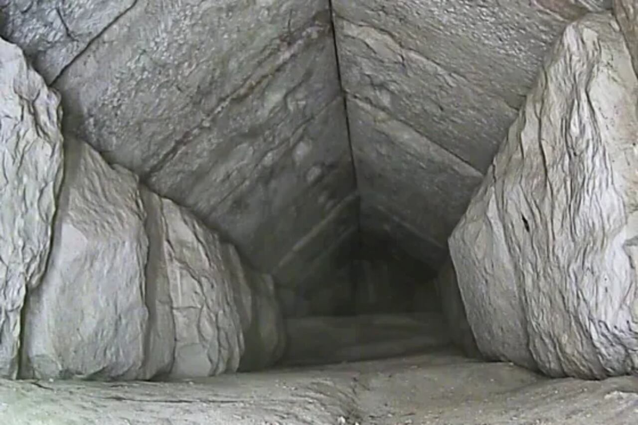 A corridor in the pyramid of Cheops that could lead to the funerary, presented at a news conference Thursday in Giza. Egyptian Ministry of Tourism