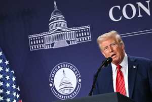 US President Donald Trump speaks at the House Republican Members Conference Dinner at Trump National Doral Miami, in Miami, Florida on January 27, 2025. (Photo by Mandel NGAN / AFP)
