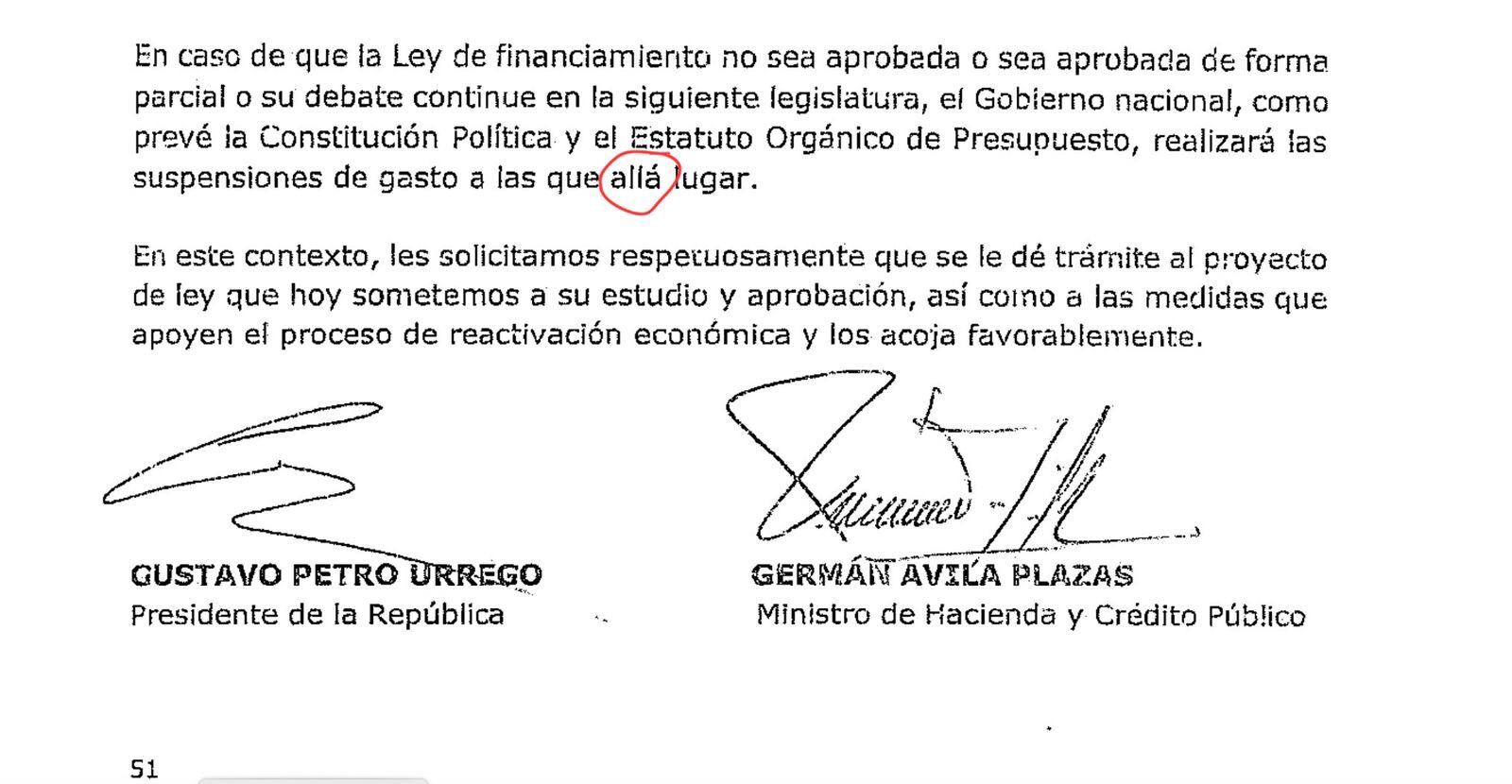 La carta del presidente Gustavo Petro al Congreso.