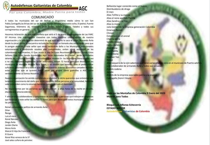 Más de 25 personas fueron amenazadas en el panfleto.