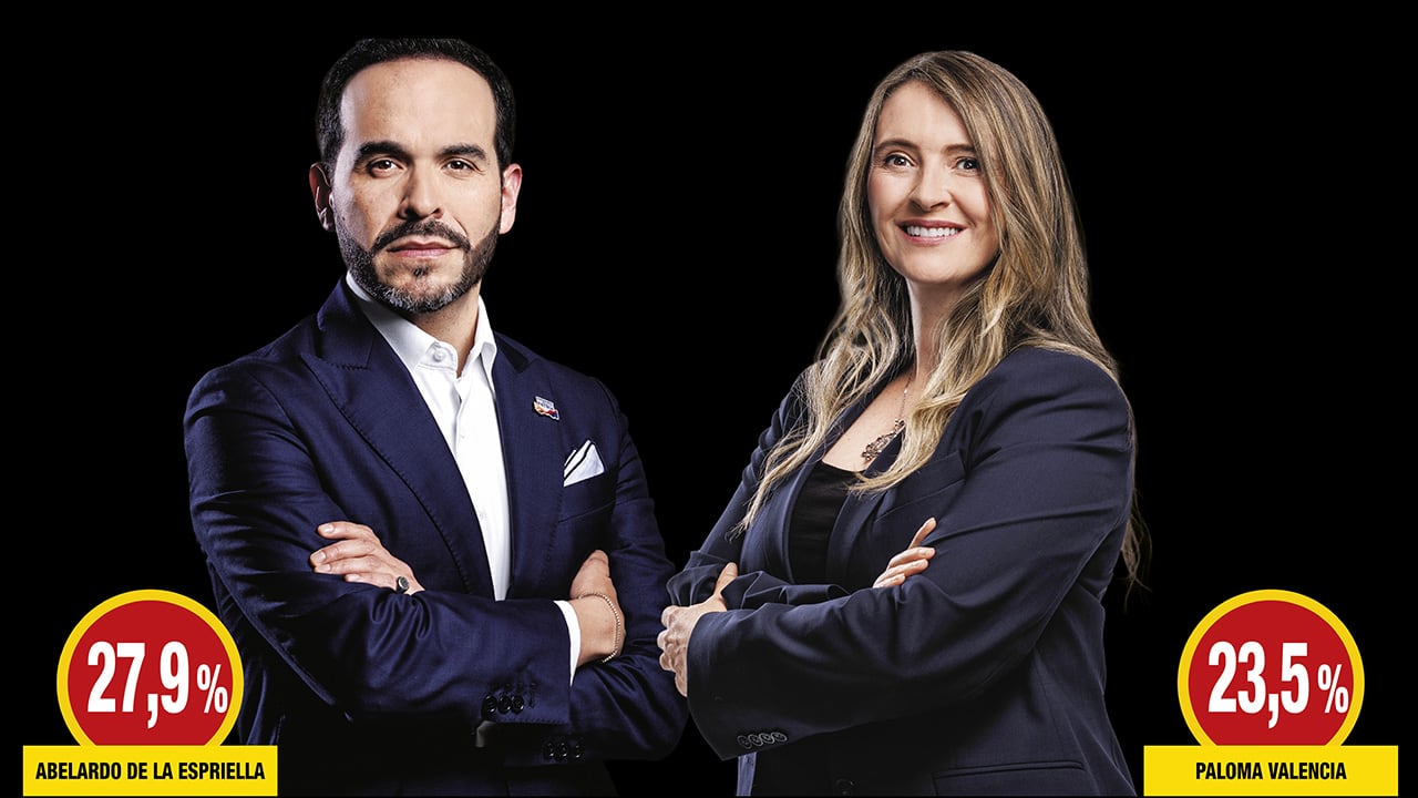 Las intenciones de voto por Abelardo de la Espriella y Paloma Valencia (votos válidos). 