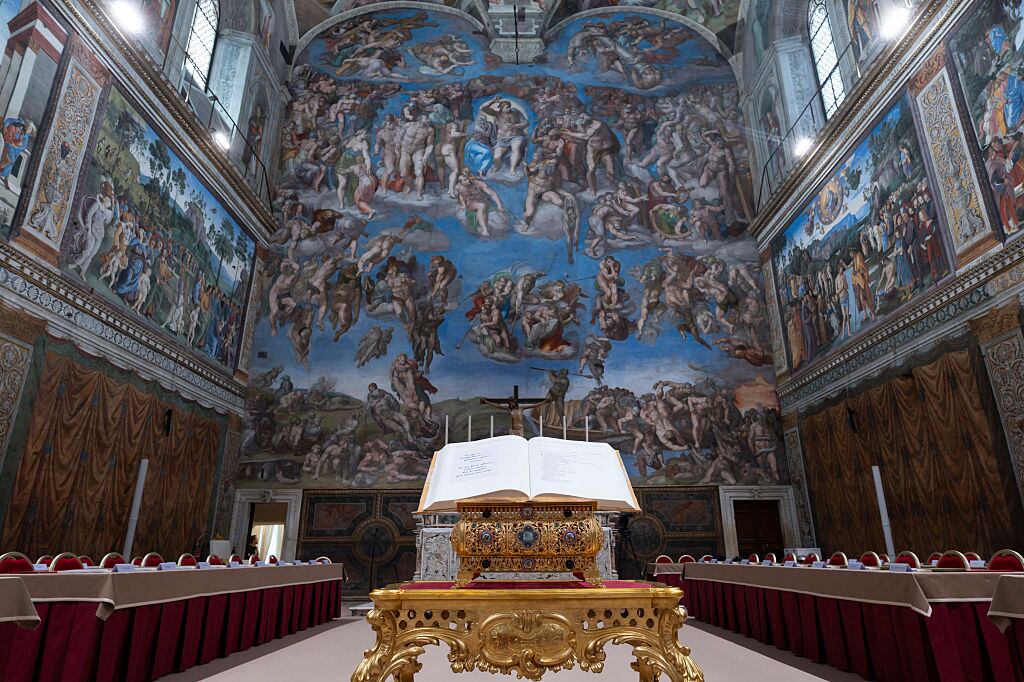 The Sistine Chapel prepared for the conclave in which the new Pope will be elected. Vatican City, May 6th, 2025. (Photo by Vatican Media/Pool/GG/Mondadori Portfolio via Getty Images)