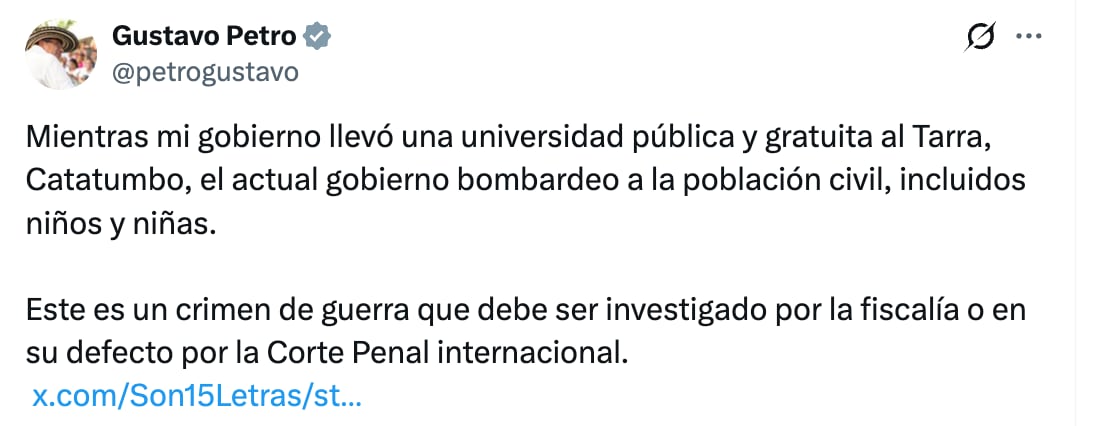 Mensaje emitido por Gustavo Petro