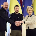 Charles Michel, Volodomir Zelenski y Ursula von der Leyen en Kiev.