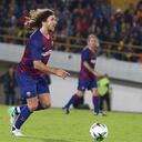 BOGOTA, COLOMBIA - MARCH 5: Former Spanish soccer player from Barca Legends Carles Puyol controls the ball against Colombia Legends during a friendly match at El Campin stadium in Bogota, Colombia, 5 March 2020. Spanish team of former soccer players Barca Legends was lead by Albert Ferrer, with such players as Juliano Belletti, Carles Puyol, Hristo Stoichkov and Javier Saviola. Colombian legends, coached by Francisco Maturana, include El Pibe Valderrama, Ivan Ramiro Cordoba, Freddy Rincon, Victor Hugo Aristizabal and Farid Mondragon. (Photo by Juan David Moreno Gallego/Anadolu Agency via Getty Images)