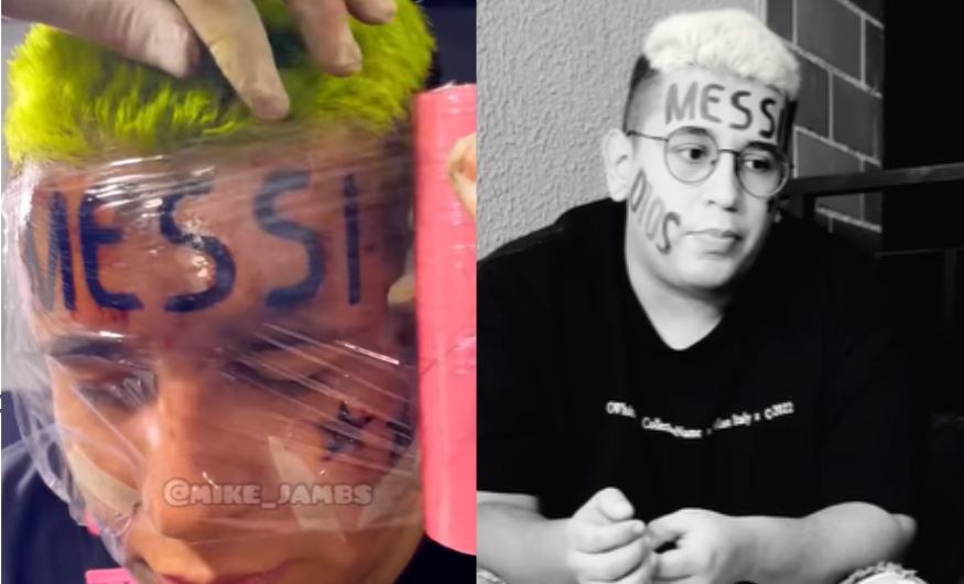 Mike Jambs mostró hace unos días que se tatuó la palabra Messi en la frente