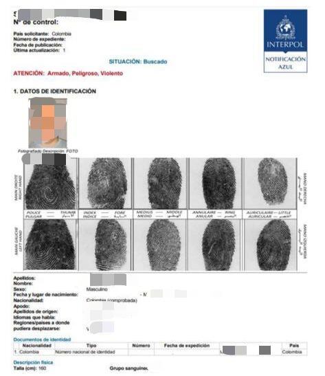 Alias El Gringo tenía circular azul de la Interpol, según las autoridades colombianas.