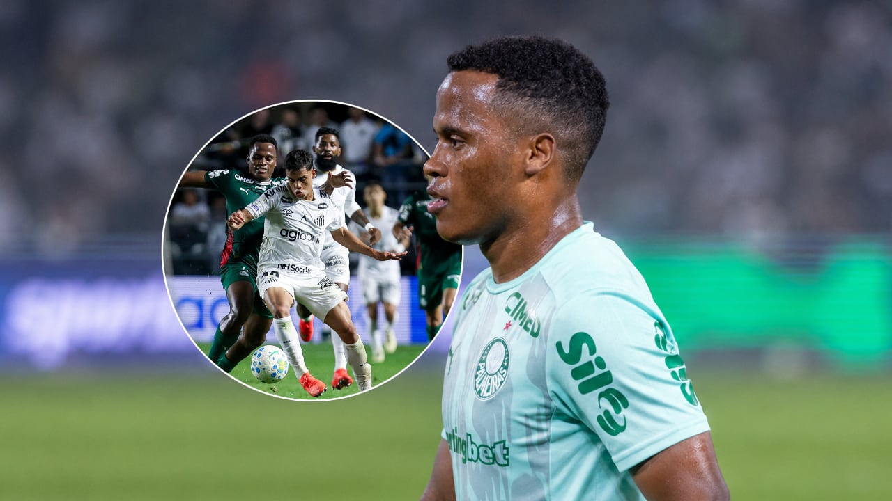 Jhon Arias mostró bajo nivel vs. Santos y fue reprochado en Brasil.