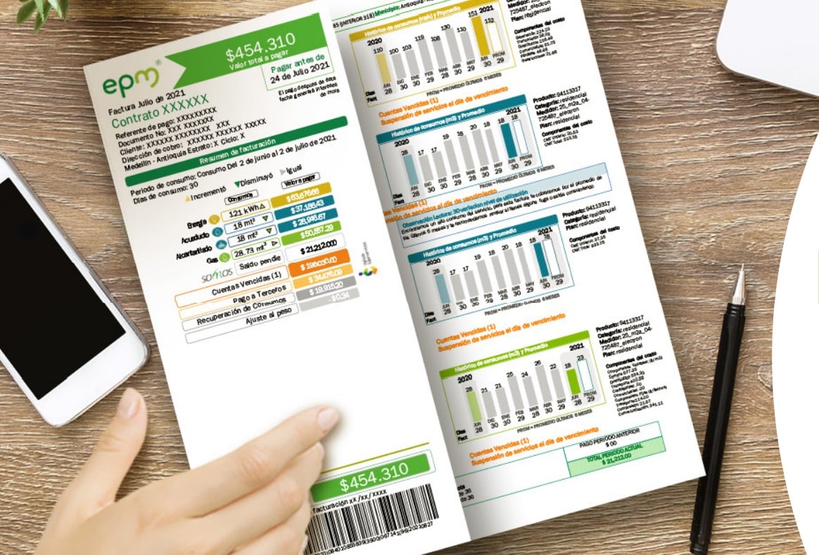 La nueva factura comenzará a llegar a los cerca de 1,4 millones de clientes de EPM a partir de marzo. Foto: EPM