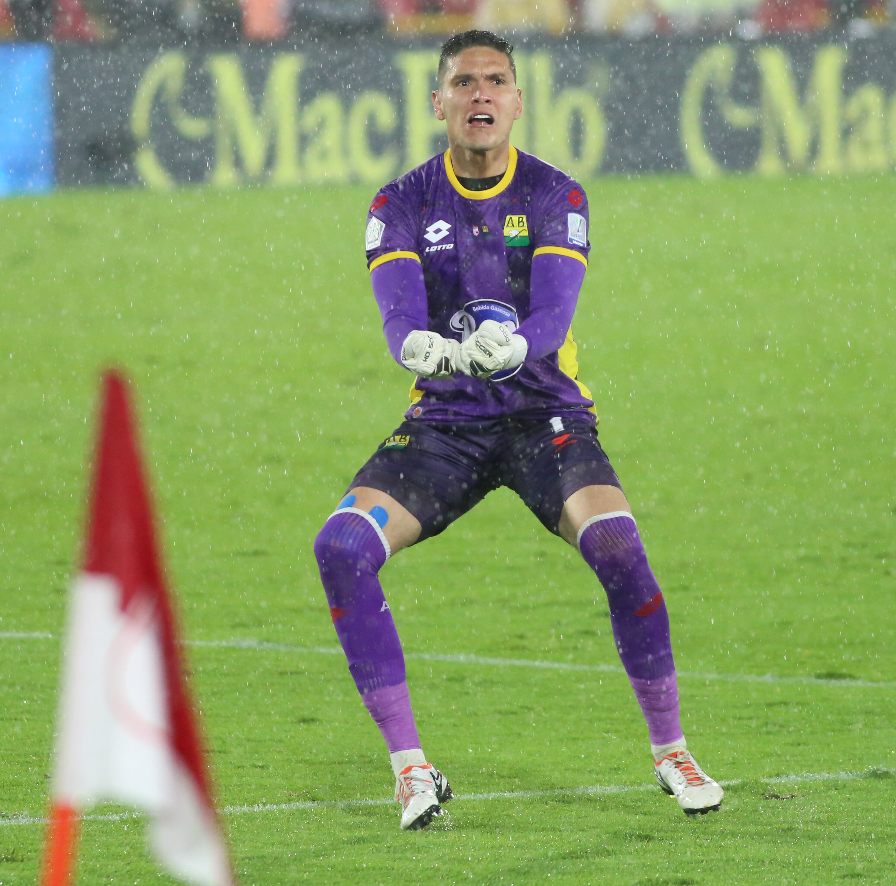 Atletico Bucaramanga goalkeeper Aldair Quintana celebrates the first goal in the second leg of the BetPlay DIMAYOR I 2024 League played at the Nemesio Camacho el Campin stadium in Bogota.  (Photo by Daniel Garzon Herazo/NurPhoto via Getty Images)