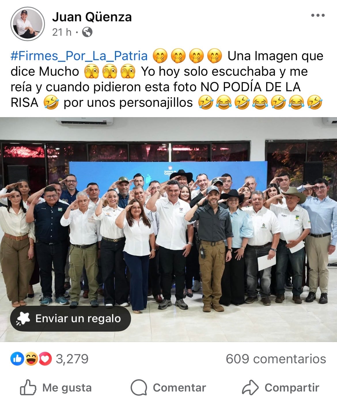 Publicación en la cuenta de Facebook del alcalde Arauca alcalde Arauca Juan Alfredo Qüenza