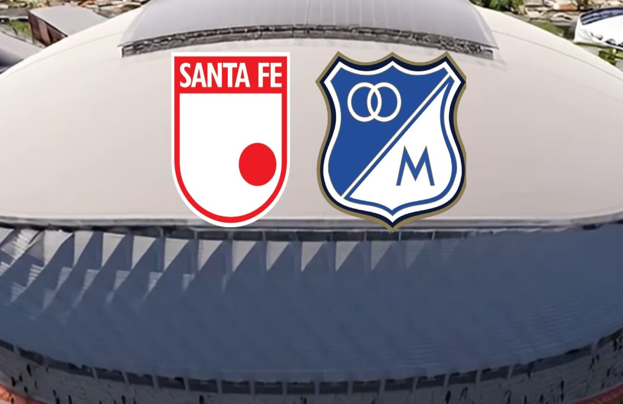 Maqueta del nuevo estadio de Bogotá / Escudos de Santa Fe y Millonarios