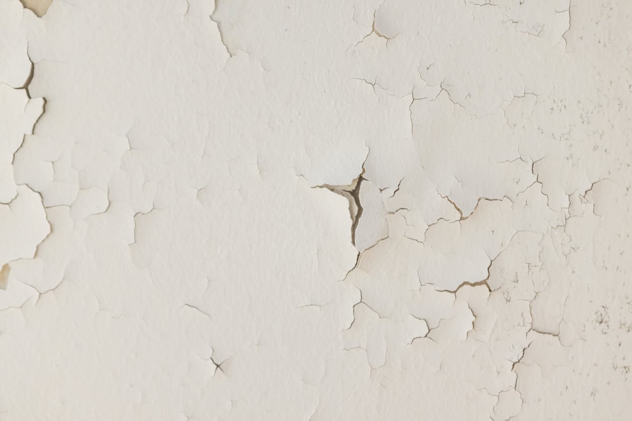 Roof of a house with damp, fungus, mold and peeling. Concept of condensation, damage, house, leak, humidity, bathroom, repair, sanitation, respiratory virus and fix.