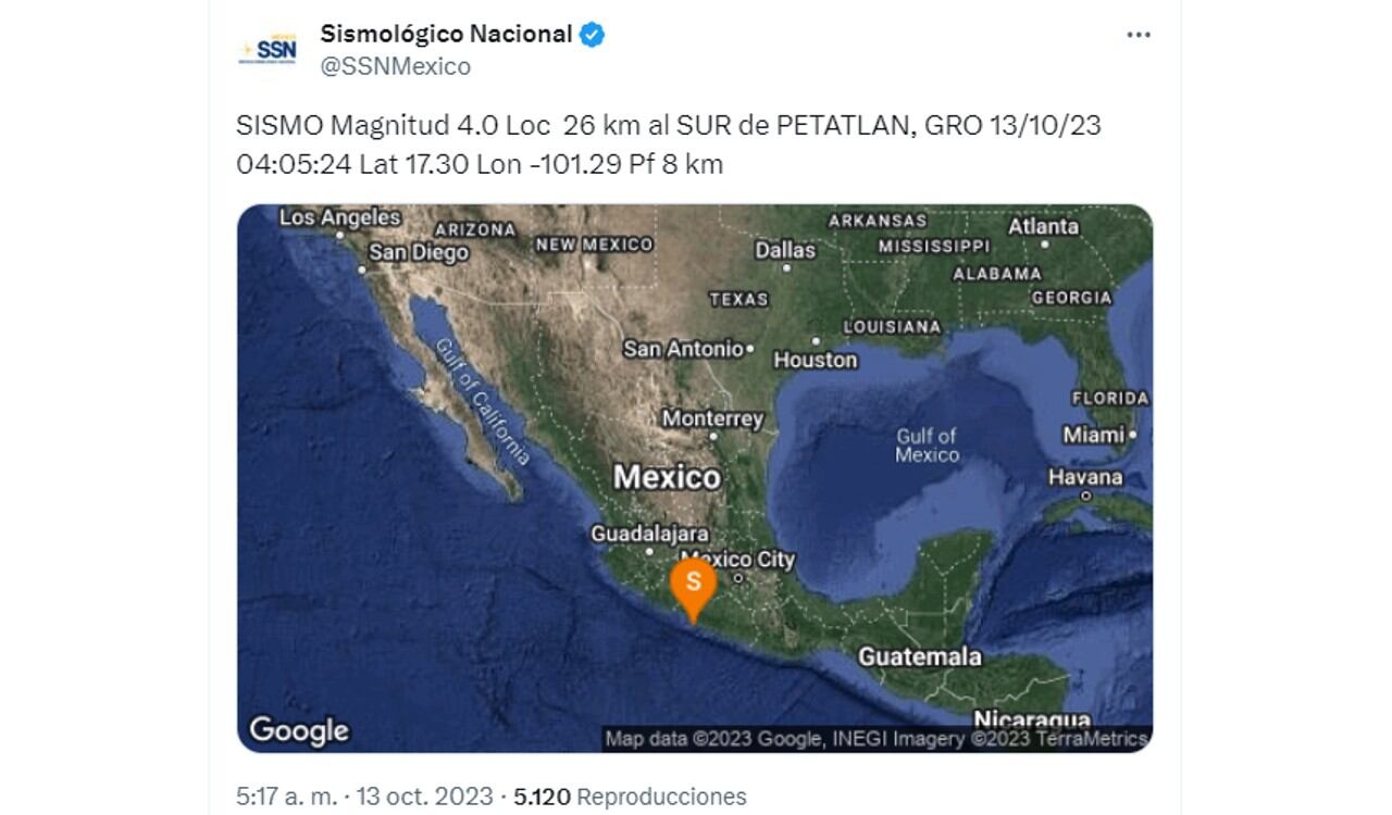 Así reportó el SSN uno de los temblores en México este viernes 13 de octubre