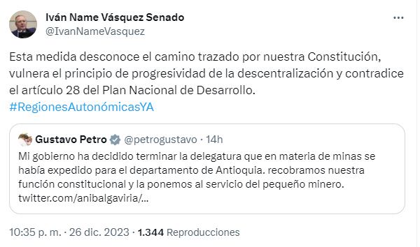 Publicación de Iván Name en X.