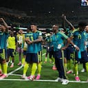 Colombia celebrando el triunfo sobre Uzbekistán por la primera fecha de la fase de grupos del Mundial 2026.