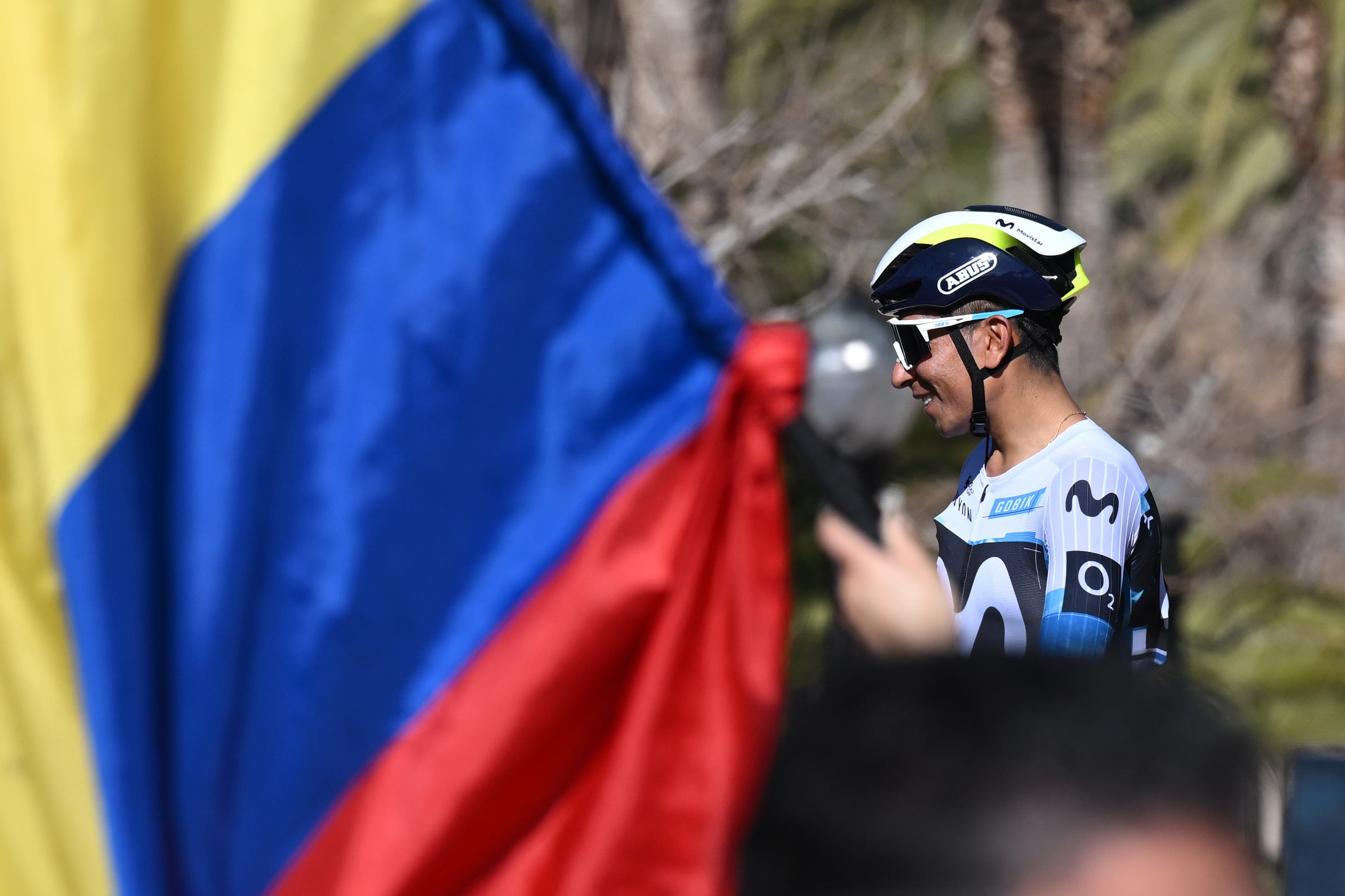JUMILLA, SPAIN - FEBRUARY 15: Nairo Quintana of Colombia and Team Movistar prior to the 45th Vuelta Ciclista a la Región de Murcia "Costa Calida" 2025 a 199.6km one day race from Jumilla to Murcia on February 15, 2025 in Jumilla, Spain. (Photo by Tim de Waele/Getty Images)