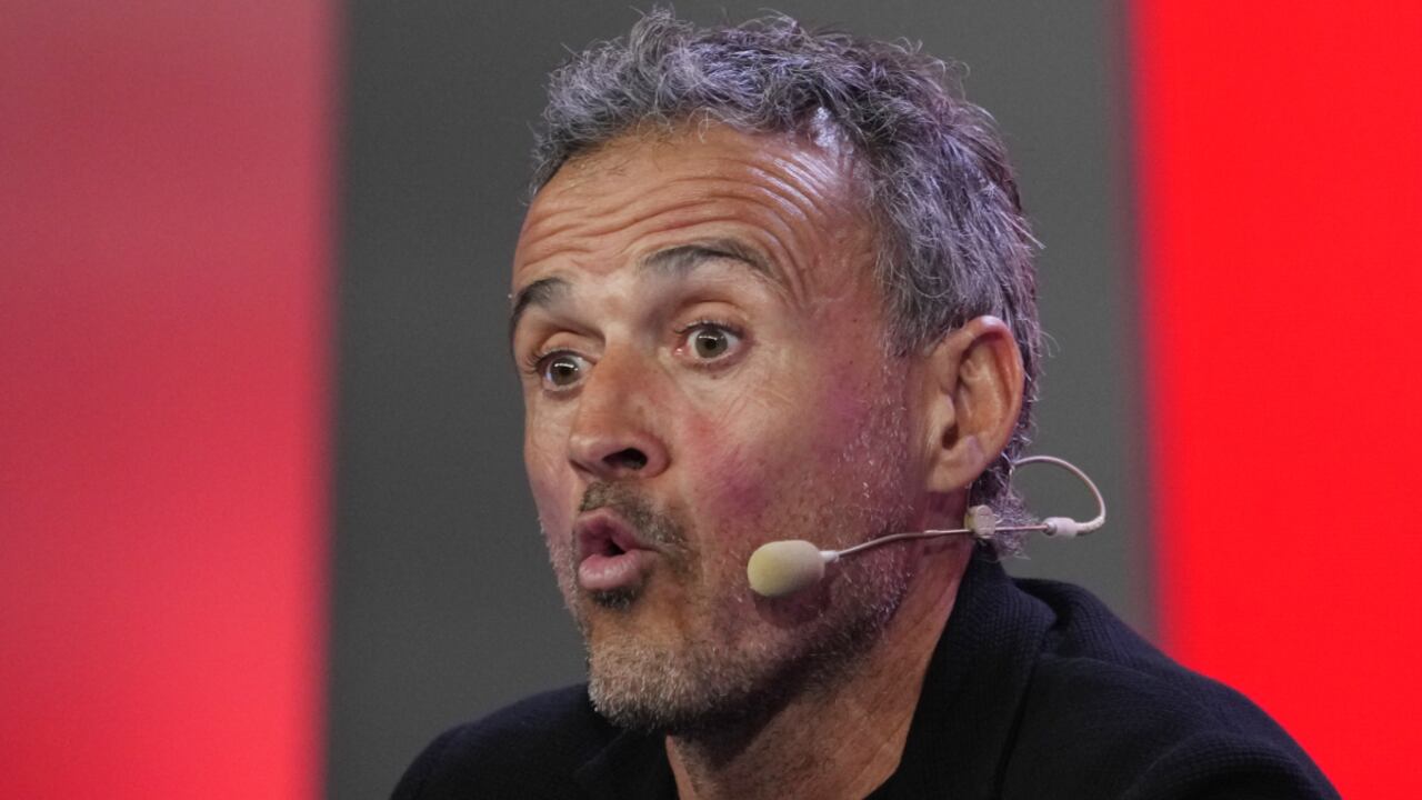 Spain's national soccer team coach Luis Enrique speaks during a press conference after announcing the squad for the Qatar 2022 World Cup at the Spanish soccer federation headquarters in Las Rozas, just outside of Madrid, Spain, Friday, Nov. 11, 2022. (AP/Paul White)