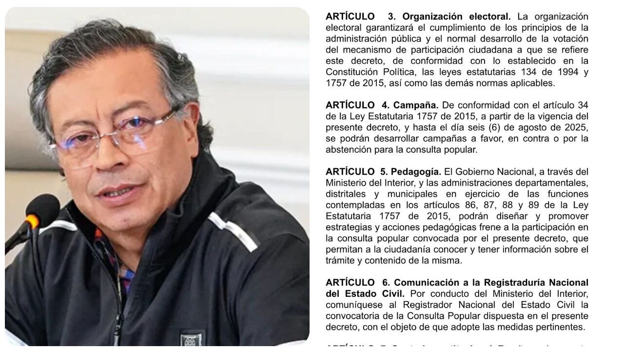 El presidente Gustavo Petro y el decreto con el que convoca a la consulta popular.