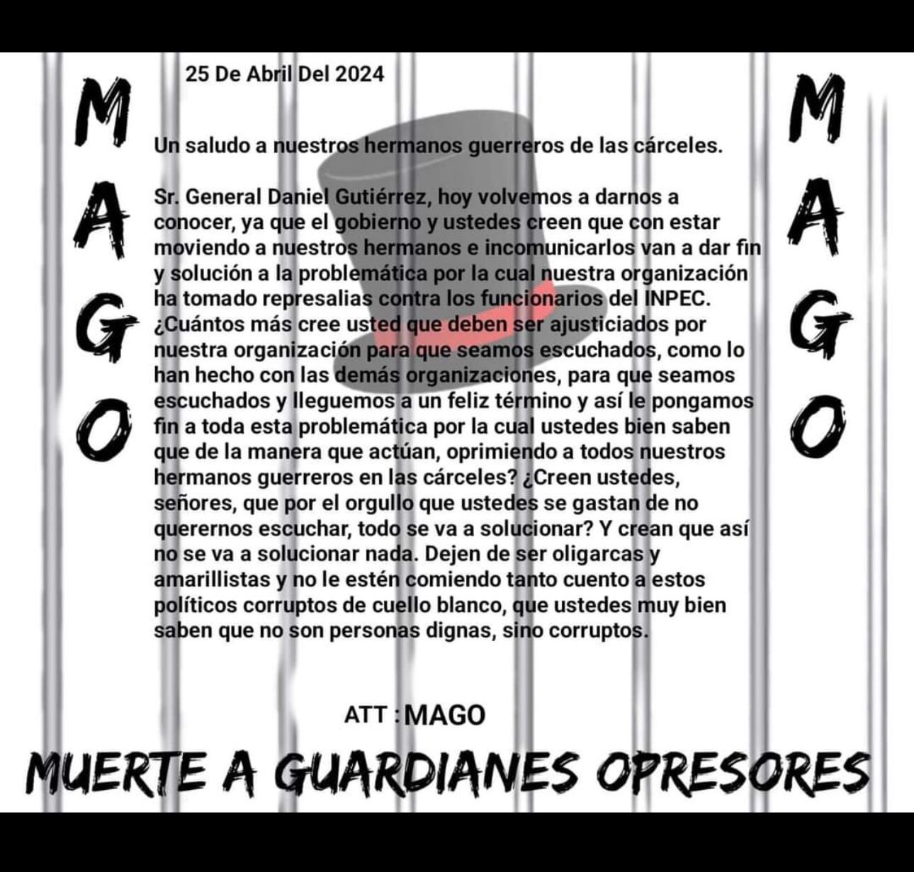 Inpec rechaza hechos de violencia contra sus funcionarios y rinde homenaje a las víctimas