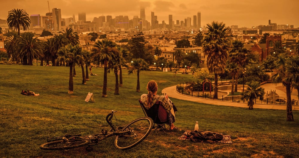 san Francisco, CaliforniaEl humo de los incendios convirtió el azul de los cielos en naranja, lo que dio la sensación de estar en otro planeta.