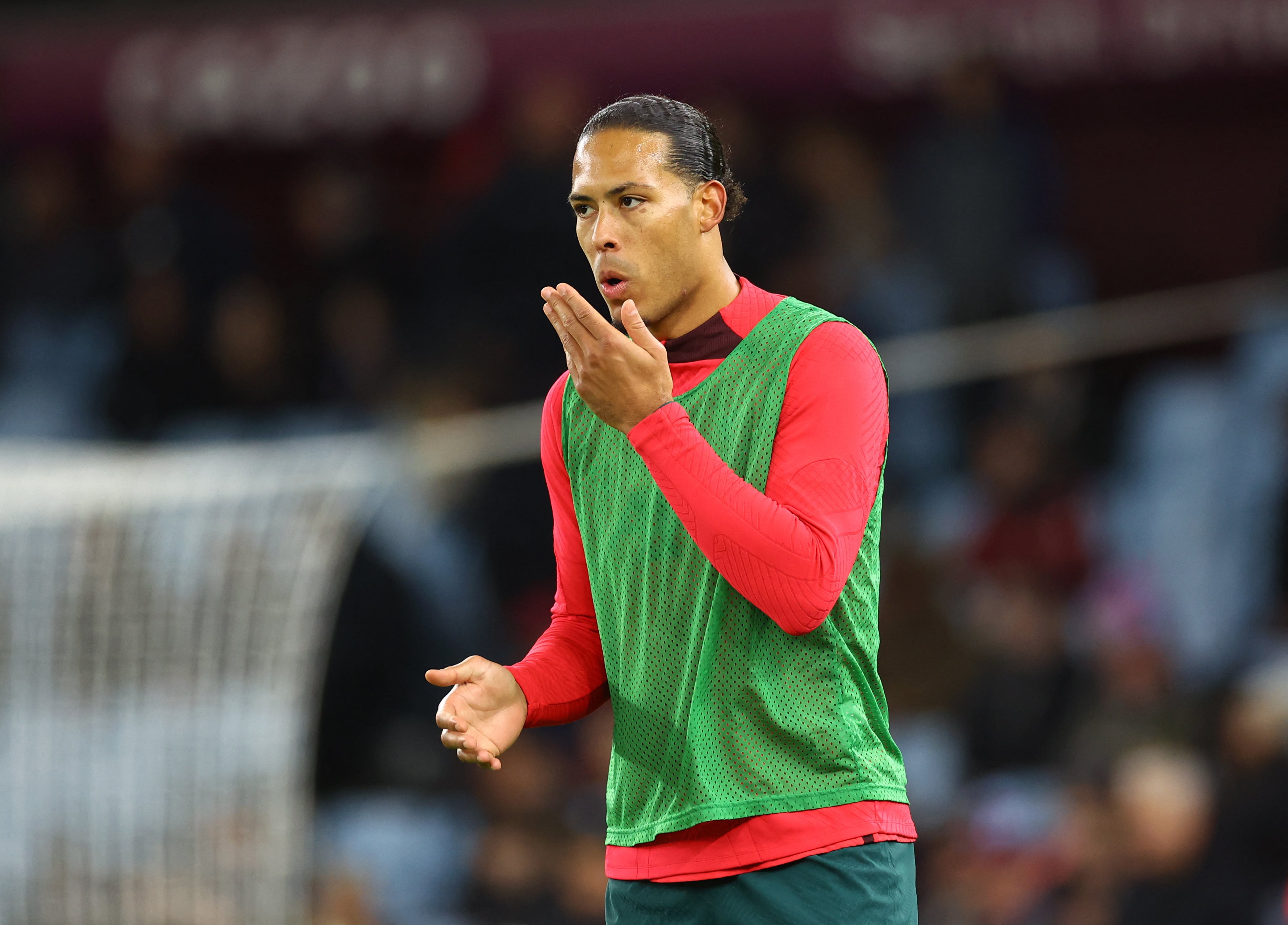 Soccer Football - Premier League - Aston Villa v Liverpool - Villa Park, Birmingham, Britain - December 26, 2022 Liverpool's Virgil van Dijk during the warm up before the match REUTERS/Carl Recine EDITORIAL USE ONLY. No use with unauthorized audio, video, data, fixture lists, club/league logos or 'live' services. Online in-match use limited to 75 images, no video emulation. No use in betting, games or single club /league/player publications.  Please contact your account representative for further details.