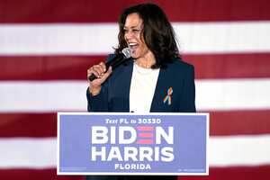 Democratic vice presidential candidate Sen. Kamala Harris, D-Calif., speaks to supporters at a campaign event Monday, Oct. 19, 2020, in Orlando, Fla. (AP Photo/John Raoux)
