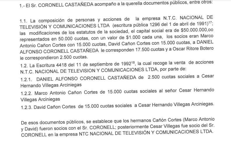 Estos fueron los soportes entregados por Daniel Coronell.
