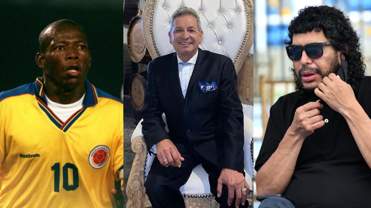 Tino Asprilla, Darío Gómez y René Higuita. Foto: Getty Images/Nelson Rios/Vizzor Image//Instagram elreydeldespecho//Getty Images/Matthew Ashton/EMPICS