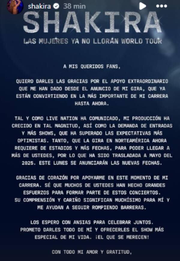 La barranquillera anunció cambios en su gira.